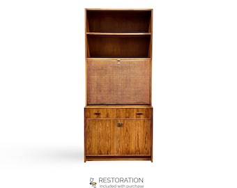 Jack Cartwright for Founders Patterns 15 Mid Century Modern Bookshelf Cabinet with Drop Down Desk c. 1960s