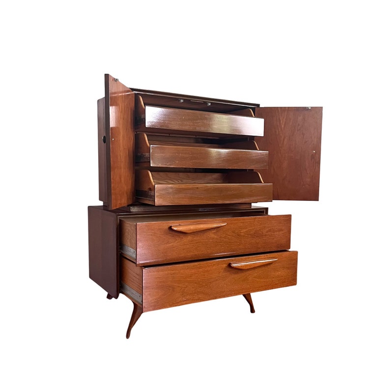 Vladimir Kagan style Sculpted Mid Century Modern Gentlemens Armoire Highboy Dresser c. 1960s image 5