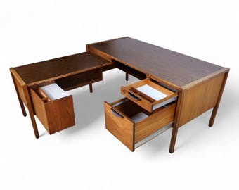 Jens Risom Vintage Mid Century Modern L-Shaped Executive Desk and Return c. 1960s