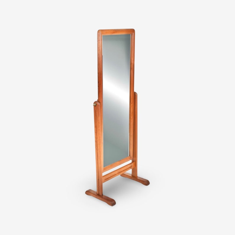 Danish Modern Vintage Teak Mid Century Cheval Standing Tilt Mirror image 2