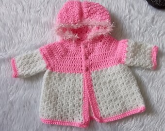 Baby girl handmade crochered hoody with a sweet little motif