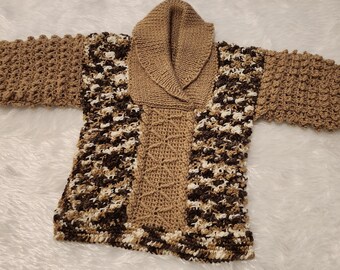 Baby boys handmade bobbled stitch shawl jumper/sweater hand crochered