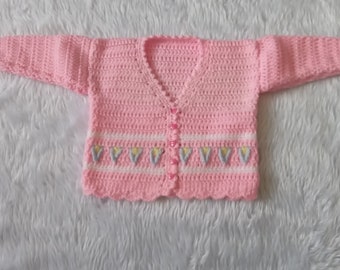Baby girl handmade v neck cardigan with heart shape buttons