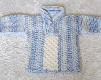 Baby boy / toddler handmade crocheted shawl jumper/sweater 0months upto 6yr old