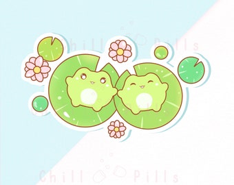 Cute frogs in pond sticker, Frog stickers, Waterproof decals, Cute love sticker, Heart sticker, Journal stickers, Planner stickers, Stickers