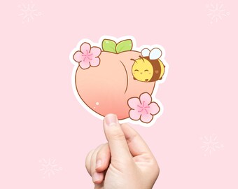 Bee on Peach Sticker, Stickers, Bee Lover, Vinyl Stickers, Gift for Him, Journal Stickers, Laptop Decal, Cute Sticker, Gifts Under 5