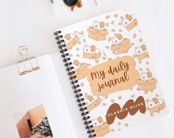 Personalized Daily Journal | Cute Cat Notebook | Animal Stationary | Soft Cover Journal | Personalized name notebook |Spiral Notebooks