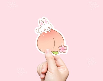 Bunny on Peach Sticker, Stickers, Bunny Sticker, Vinyl Stickers, Gift for Her, Journal Stickers, Laptop Decal, Cute Sticker, Gifts Under 5