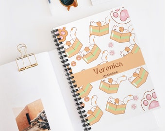 Personalized Spiral Notebook | Cute Cat Notebook | Animal Stationary | Soft Cover Journal | Personalized name notebook | Daily Journal