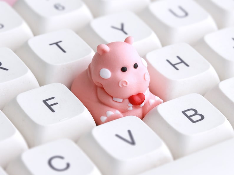 Touche de clavier mécanique de jeu Happy Hippo en résine artisanale, ESC personnalisée, cadeau pour gamer Pink Hippo