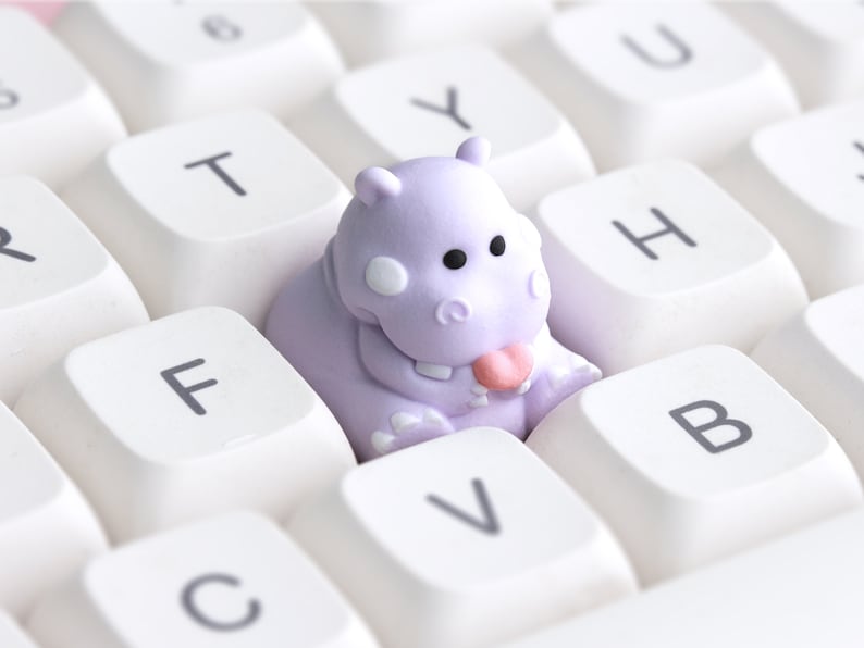 Touche de clavier mécanique de jeu Happy Hippo en résine artisanale, ESC personnalisée, cadeau pour gamer Lilac Hippo