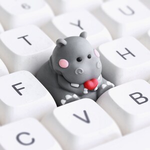 Touche de clavier mécanique de jeu Happy Hippo en résine artisanale, ESC personnalisée, cadeau pour gamer Gray Hippo
