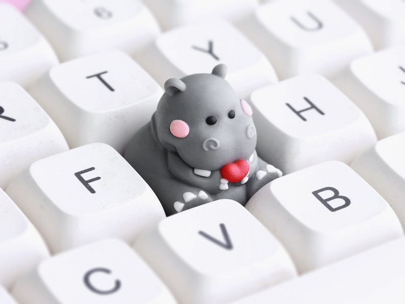 Touche de clavier mécanique de jeu Happy Hippo en résine artisanale, ESC personnalisée, cadeau pour gamer Gray Hippo