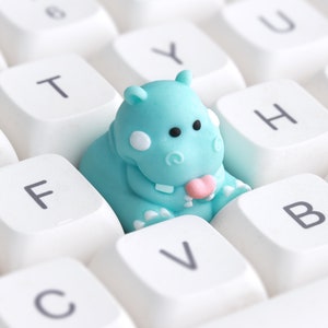 Touche de clavier mécanique de jeu Happy Hippo en résine artisanale, ESC personnalisée, cadeau pour gamer Cyan Hippo