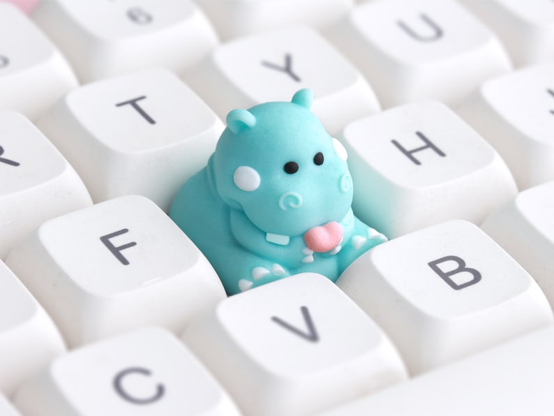 Touche de clavier mécanique de jeu Happy Hippo en résine artisanale, ESC personnalisée, cadeau pour gamer Cyan Hippo