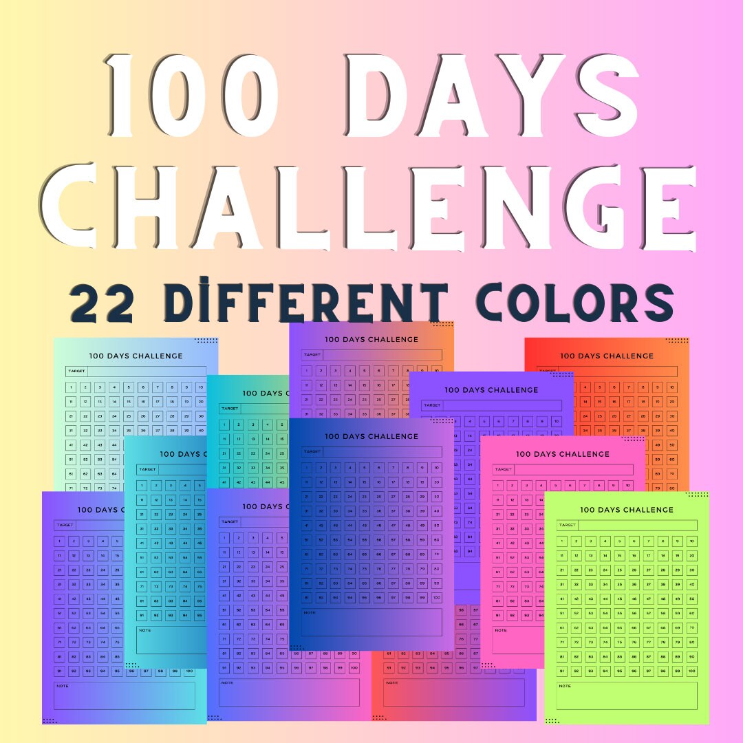 100 Day Challenge Printable A4 PDF 22 Different Color - Etsy