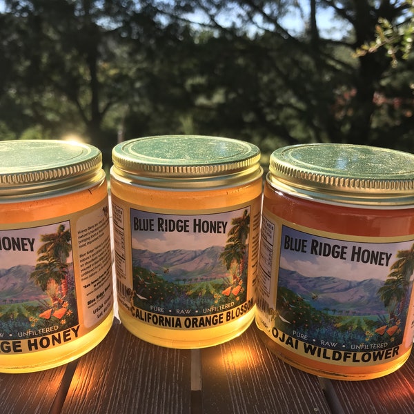 Raw Honey from California Orchards - Pure Unfiltered California Honey in Glass Jar - Sage, Wildflower, Avocado or Orange Blossom Variety