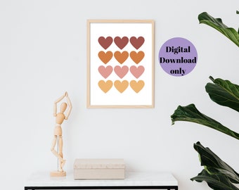Digital Download - Earth Tone Hearts Wall Art - Nursery - Room Decor