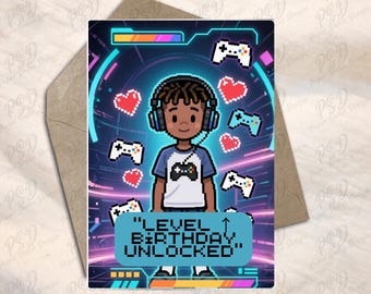 Digital Download - Pixelated Gamer Boy Birthday Greeting Card