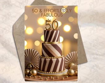 Digital Download - 50 & Effortlessly Fabulous Birthday Greeting Card - Black Woman - African American Woman