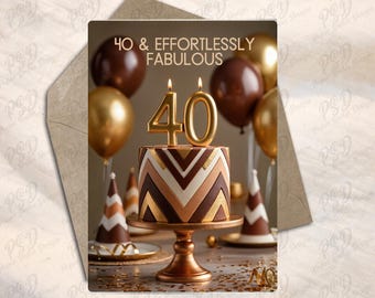Digital Download - 40 & Effortlessly Fabulous Birthday Greeting Card - Black Woman - African American Woman