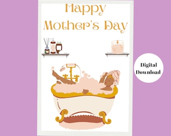 Digital Download - Relaxing In The Bathtub Self Care Mother's Day Card