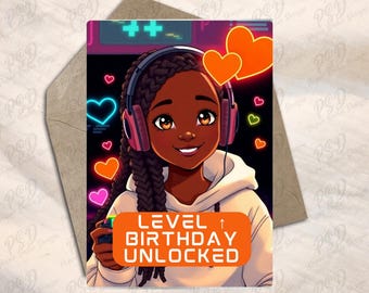 Digital Download - Cyberpunk Gamer Girl Birthday Greeting Card