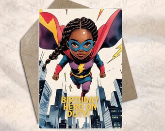 Digital Download - Black Girl Superheroine Birthday Greeting Card - Black Girl Magic