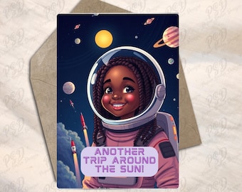 Digital Download - Black Girl Astronaut Birthday Greeting Card - Black Girl Magic