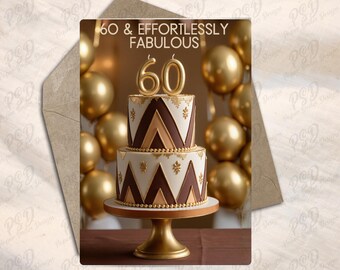 Digital Download - 60 & Effortlessly Fabulous Birthday Greeting Card - Black Woman - African American Woman