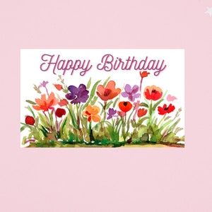 Download digital - Cartão de aniversário floral em aquarela - Paisagem