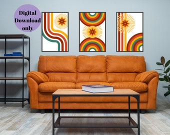Digital Download - 70s Rainbow Wall Art Set Of Three - Midcentury Modern - MCM - Nursery - Room Decor - Bedroom - Living Room - Kitchen