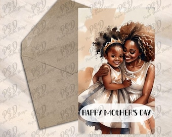 Digital Download - Watercolor Black Mother-Daughter Mother's Day Greeting Card