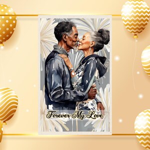 Download digital - Forever My Love Black Elder Couple Cartão de felicitações romântico - Aniversário - Dia dos namorados - Amor negro - Metas de relacionamento