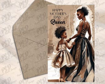 Digital Download - Watercolor Black Mother-Daughter Mother's Day Greeting Card