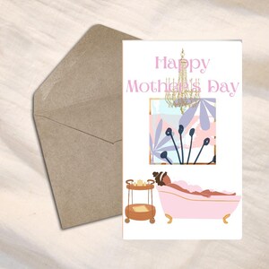 Digital Download - Relaxing In The Bathtub Self Care Mother&#39;s Day Greeting Card