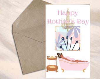 Digital Download - Relaxing In The Bathtub Self Care Mother's Day Greeting Card