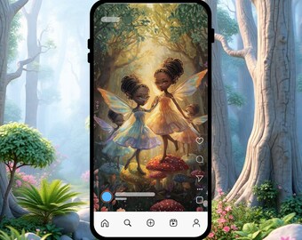Bundle of 10 Black Fairies Phone Wallpapers – Digital Lock/Home Screens, Pastel Galaxy & Watercolor (iPhone + Android)