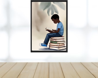 Digital Download - Black Boy Silhouette Reading Wall Art | Black Boy Joy | African American Printable Art