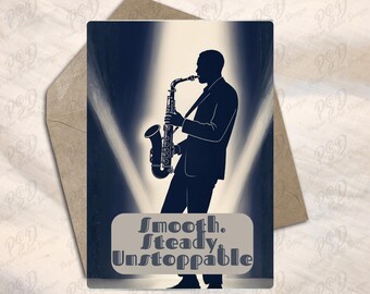 Digital Download - Bundle of 2 Black Jazz Musician Birthday Greeting Card