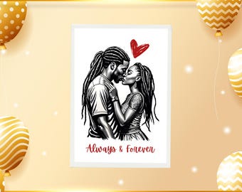 Digital Download - Always And Forever Black Couple Anniversary Valentines Day Greeting Card