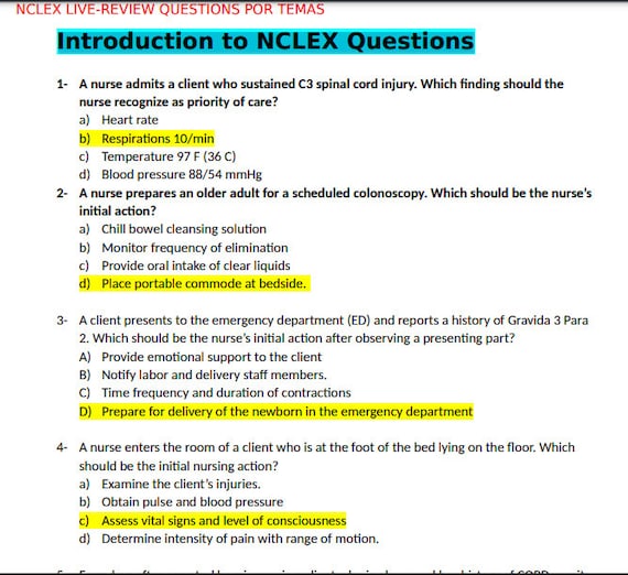 Introduction to NCLEX Questions Test Bank Etsy
