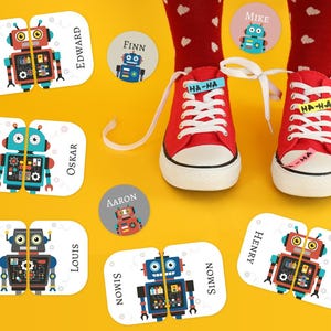 Adesivi per scarpe, etichette per scarpe, etichette per nomi, adesivi per nomi, bambini, impermeabili, robot