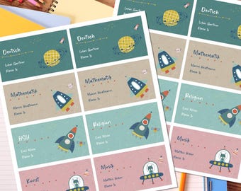 Personalized notebook stickers, children's, space, rocket, waterproof