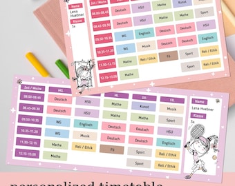 Personalized timetable, stickers, name tag, magnet