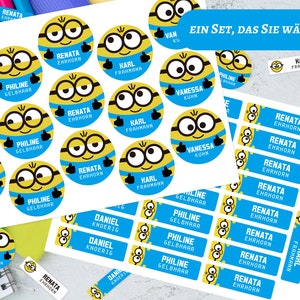 Namensetiketten, Textiletiketten, Kinder, Wasserfest, Minions
