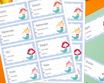 Personalized notebook stickers, children's, mermaid, waterproof