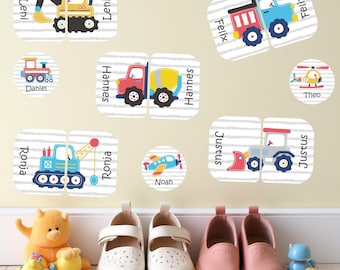 Shoe stickers, shoe labels, name labels, name stickers, children's, waterproof, crane, transport, excavator, concrete mixer