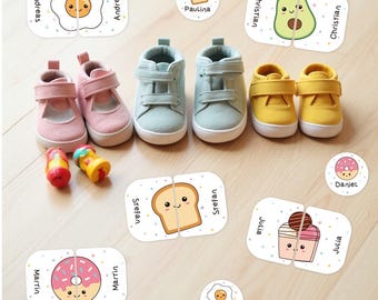 Shoe stickers, shoe labels, name labels, name stickers, children's, waterproof, donut, fried eggs, avocado