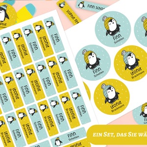 Namensetiketten, Textiletiketten, Kinder, Wasserfest,  Pinguin